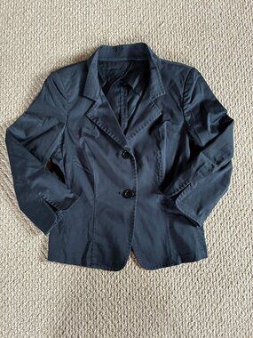 Max Mara Blazer Pocketless Jacket Womens Size 10 Navy Italy Stretch Cotton